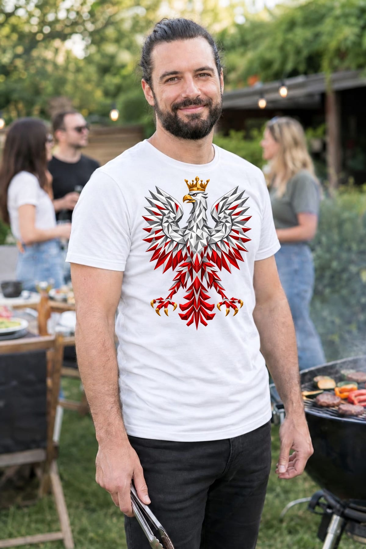 Koszulka męska biała orzeł geometryczny patriotyczna dla patrioty, zdjęcie 4