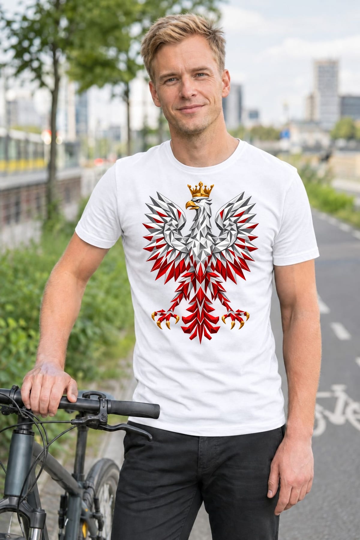 Koszulka męska biała orzeł geometryczny patriotyczna dla patrioty, zdjęcie 6