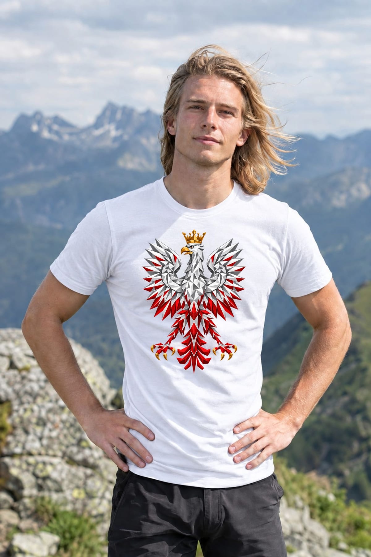 Koszulka męska biała orzeł geometryczny patriotyczna dla patrioty, zdjęcie 7