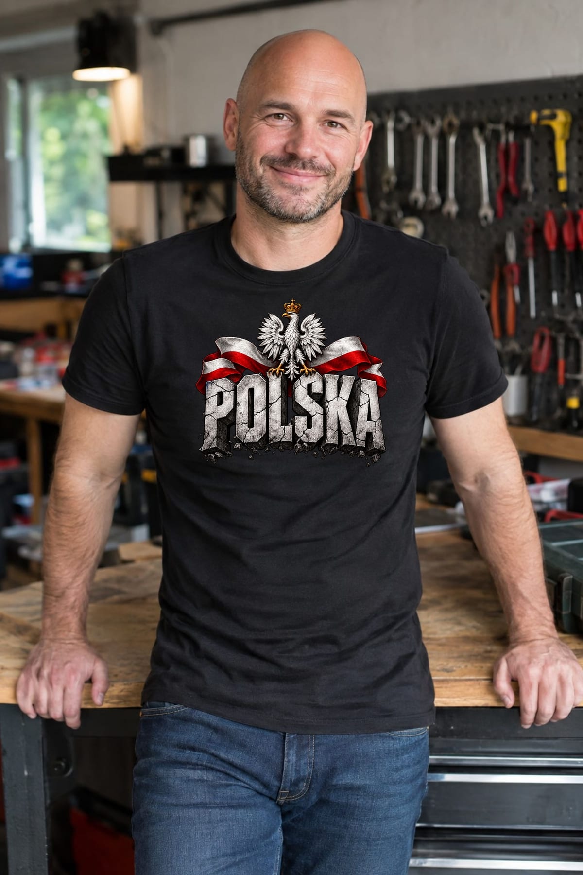 Koszulka męska czarna Polska orzeł kamienne litery patriotyczna prezent, zdjęcie 3