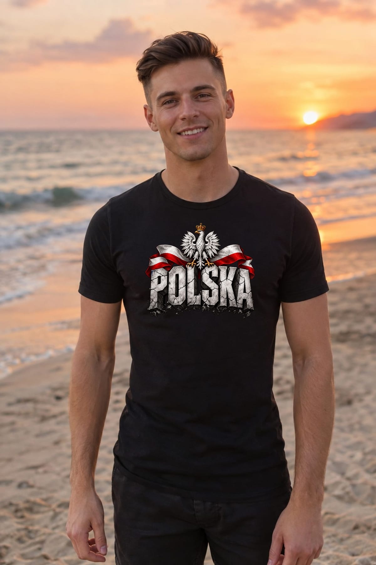 Koszulka męska czarna Polska orzeł kamienne litery patriotyczna prezent, zdjęcie 7