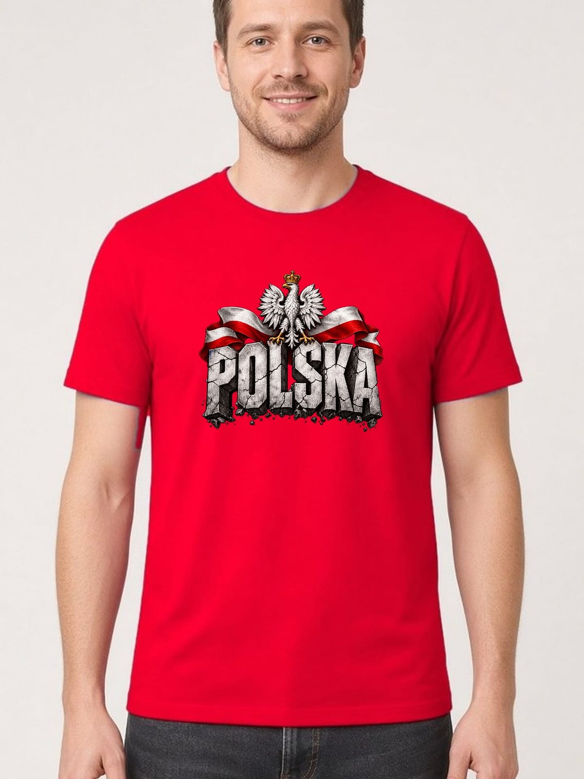 Koszulka męska czerwona Polska orzeł kamienne litery patriotyczna, zdjęcie 1
