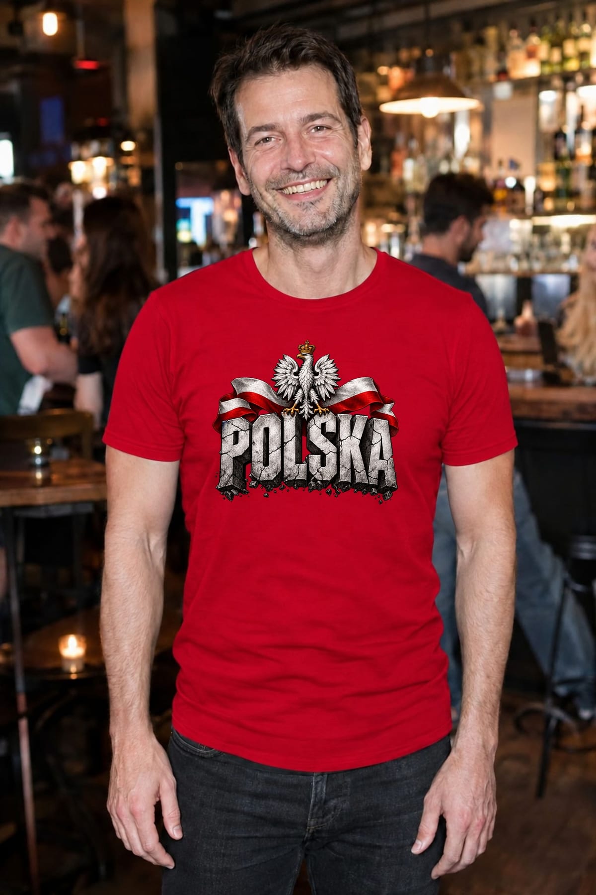 Koszulka męska czerwona Polska orzeł kamienne litery patriotyczna, zdjęcie 5