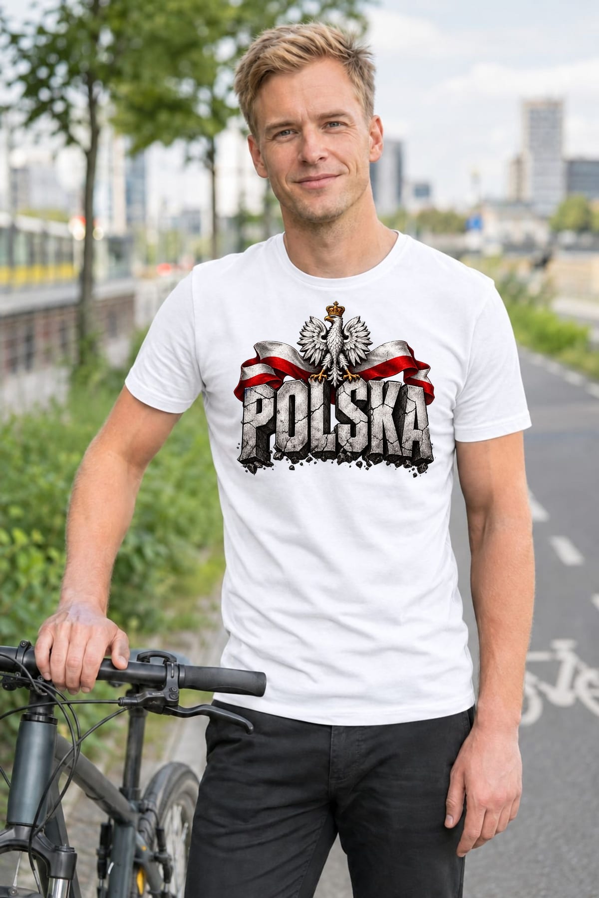 Koszulka męska biała Polska orzeł kamienne litery patriotyczna prezent, zdjęcie 4