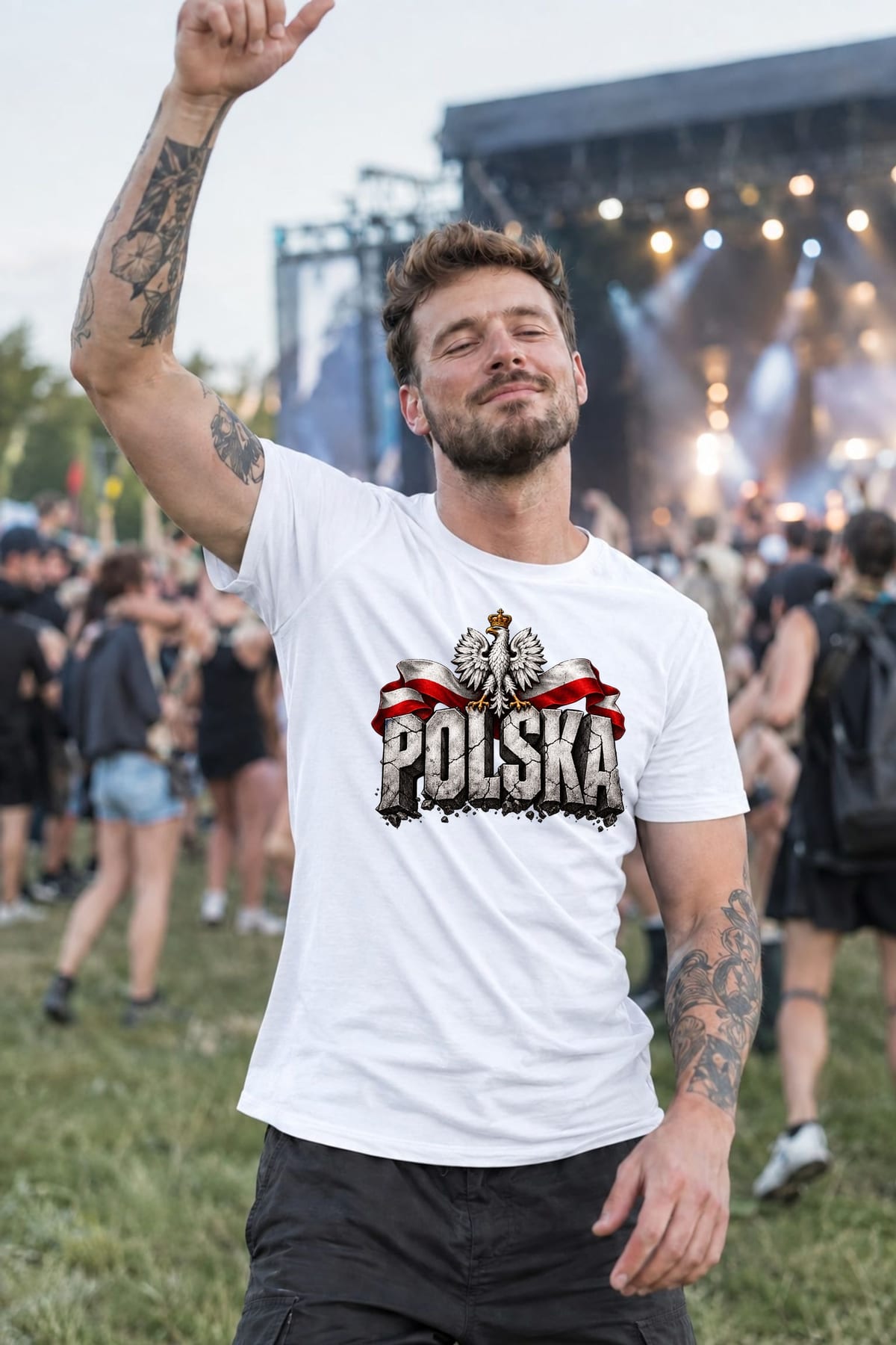 Koszulka męska biała Polska orzeł kamienne litery patriotyczna prezent, zdjęcie 6