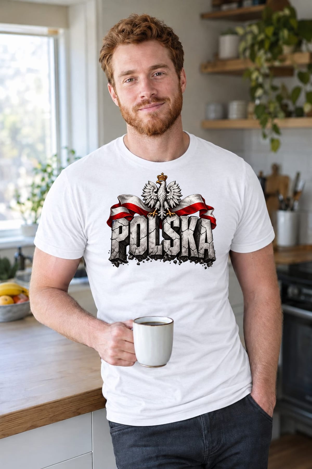 Koszulka męska biała Polska orzeł kamienne litery patriotyczna prezent, zdjęcie 7