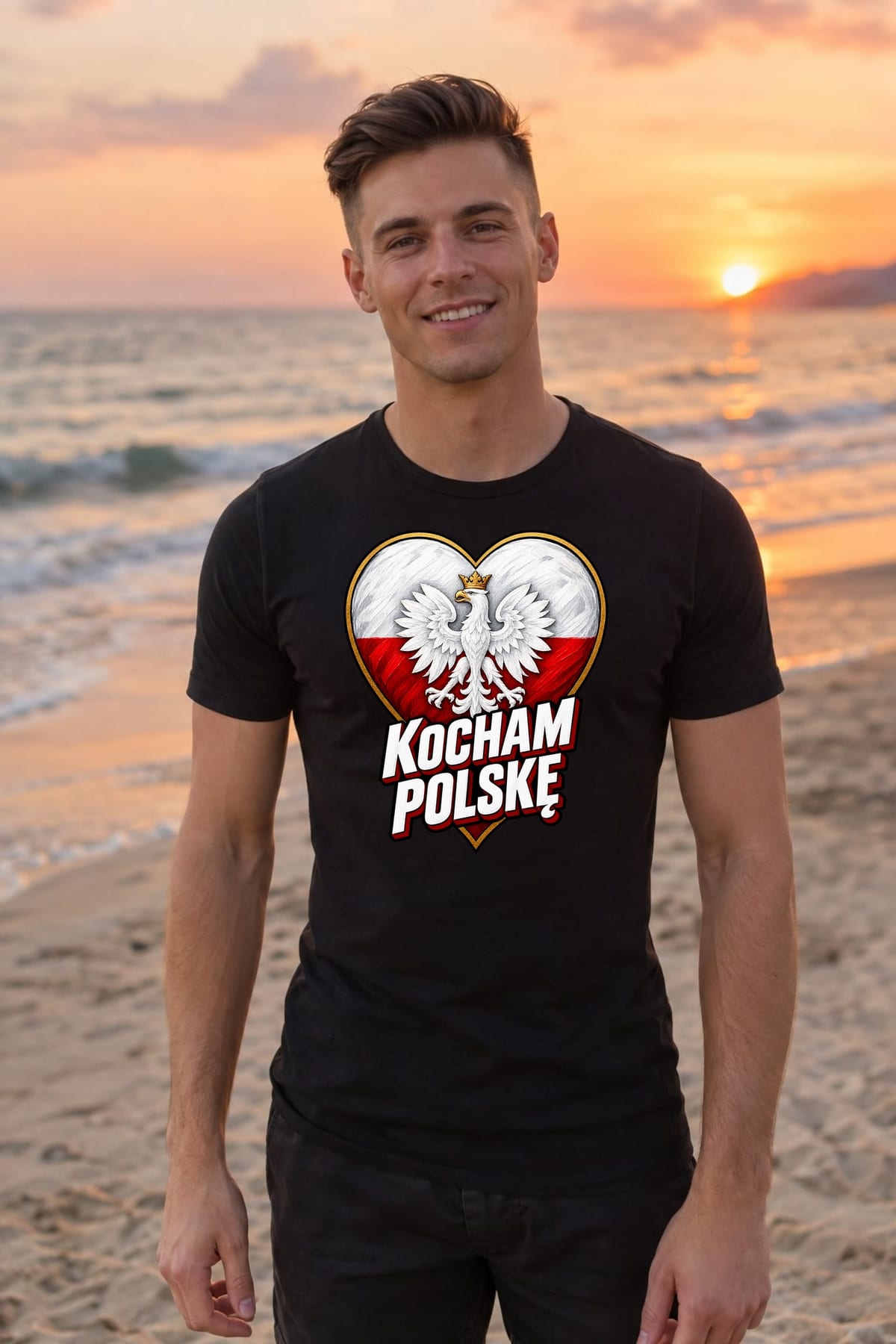 Koszulka męska czarna kocham polskę patriotyczna z orłem prezent, zdjęcie 4