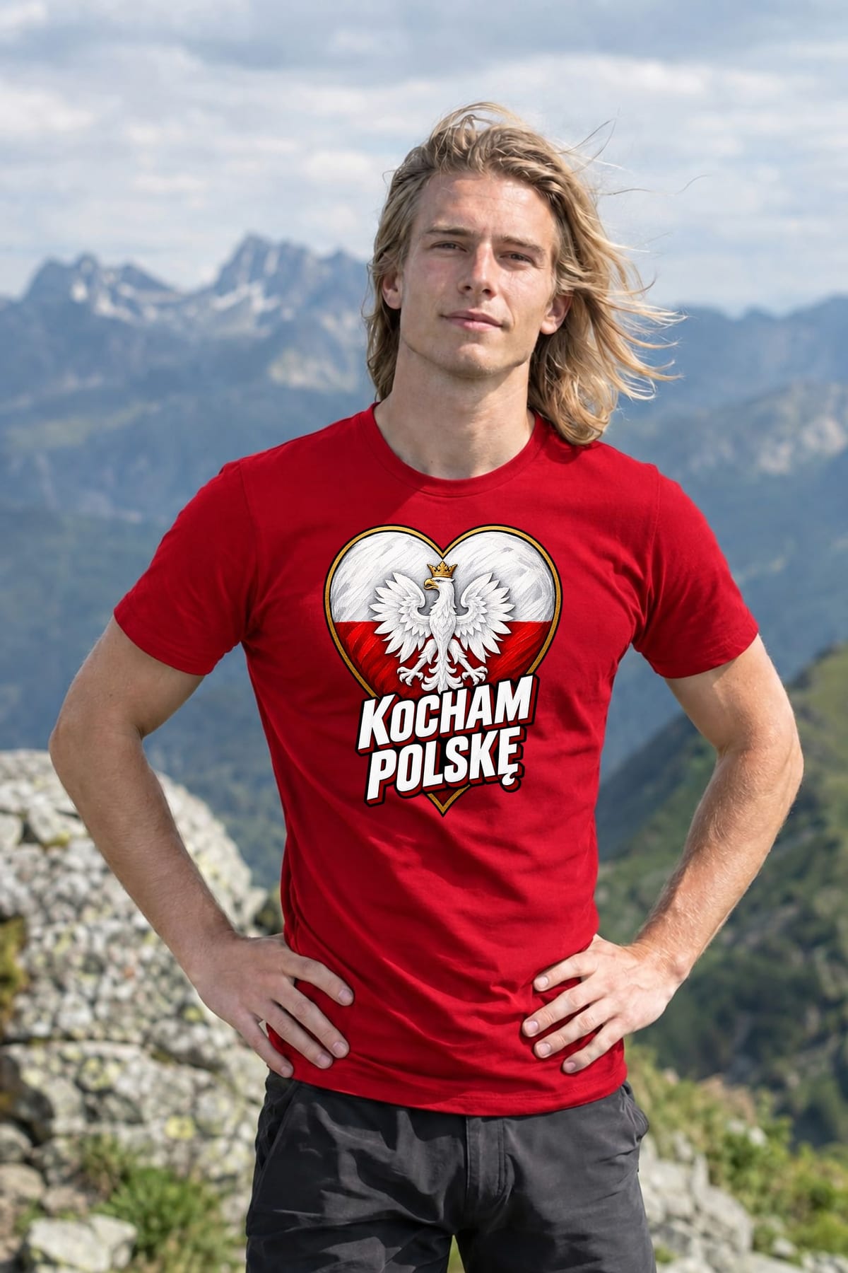 Koszulka męska czerwona kocham polskę patriotyczna z orłem prezent, zdjęcie 3
