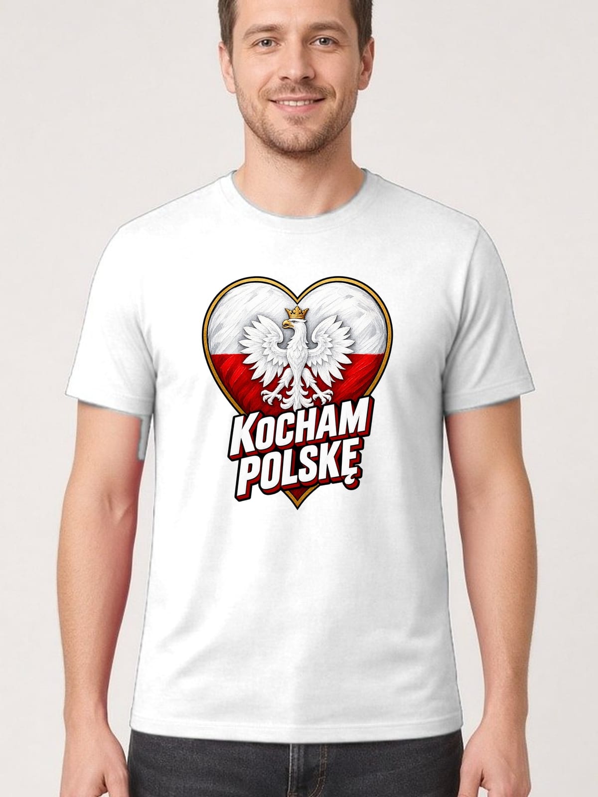 Koszulka męska biała kocham polskę patriotyczna z orłem prezent, zdjęcie 1