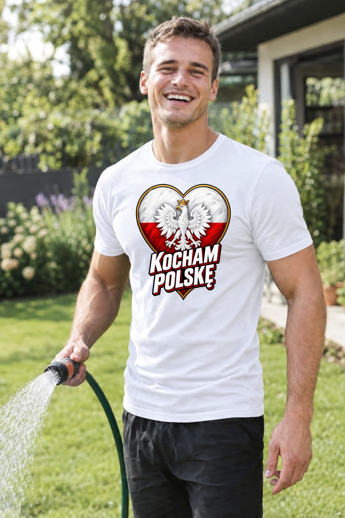 Koszulka męska biała kocham polskę patriotyczna z orłem prezent, zdjęcie 3