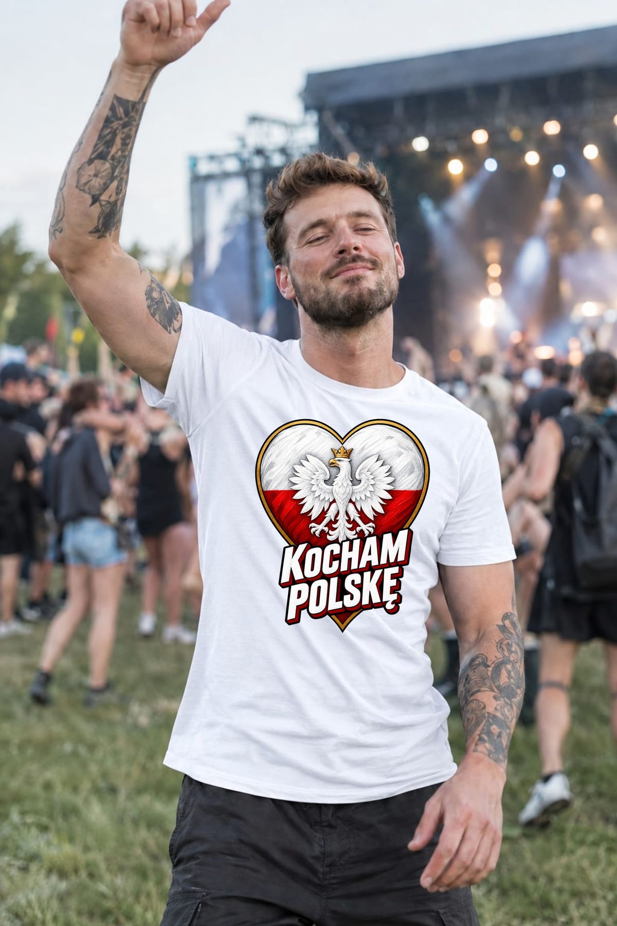 Koszulka męska biała kocham polskę patriotyczna z orłem prezent, zdjęcie 4