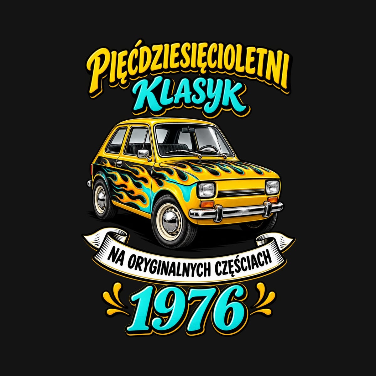 Koszulka męska czarna na 50 urodziny Maluch klasyk rocznik 1976 prezent, zdjęcie 2