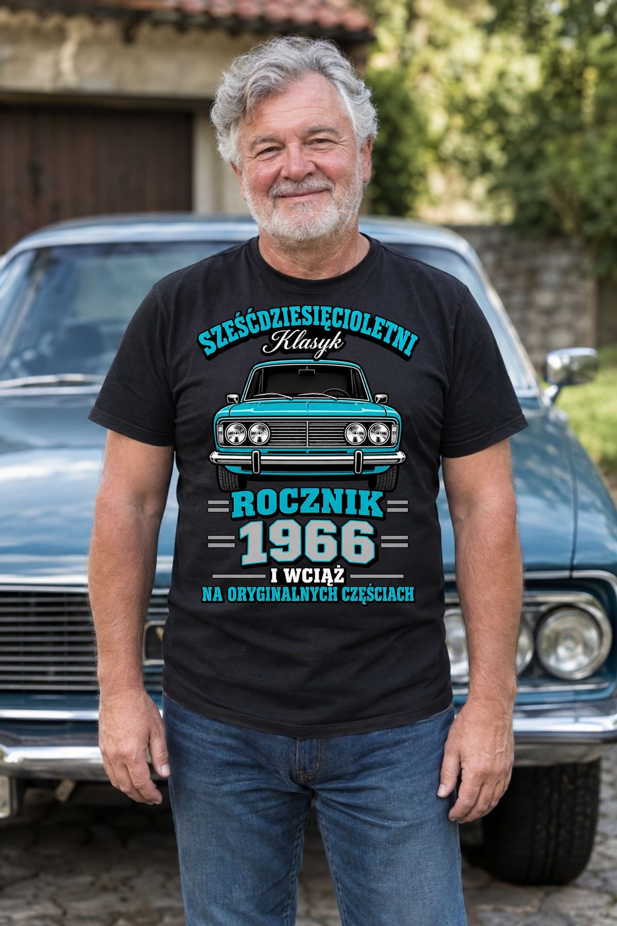 Koszulka męska czarna na 60 urodziny Duży Fiat klasyk rocznik 1966 prezent, zdjęcie 5