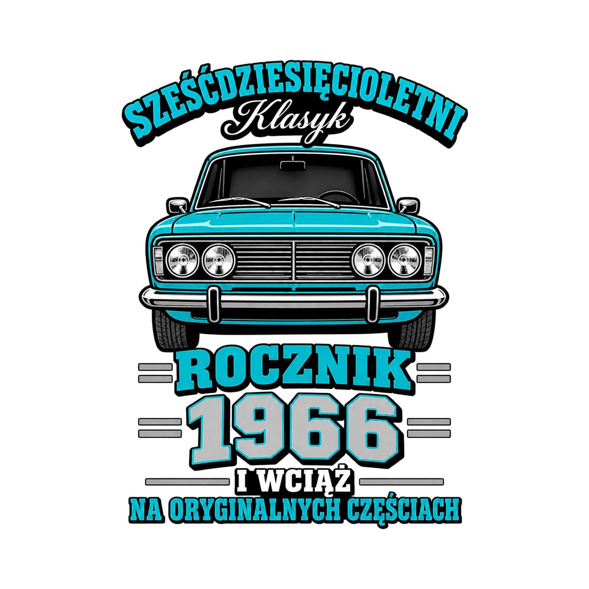 Koszulka męska biała na 60 urodziny Duży Fiat klasyk rocznik 1966 prezent, zdjęcie 2