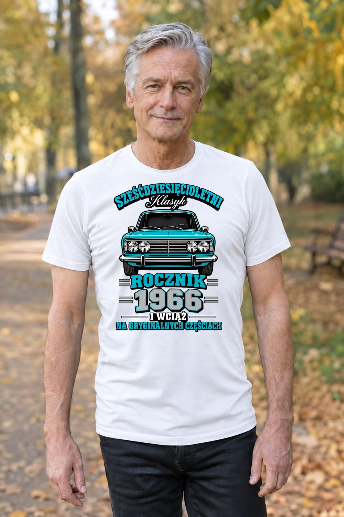 Koszulka męska biała na 60 urodziny Duży Fiat klasyk rocznik 1966 prezent, zdjęcie 8