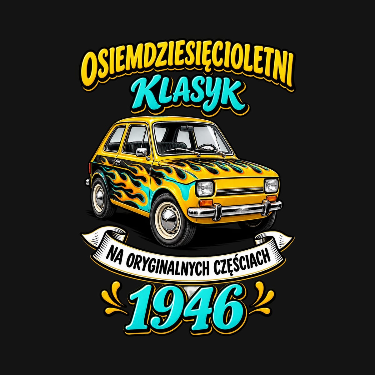 Koszulka męska czarna na 80 urodziny Maluch rocznik 1946 prezent, zdjęcie 2