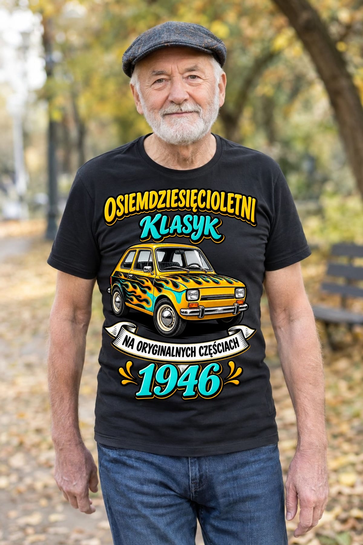 Koszulka męska czarna na 80 urodziny Maluch rocznik 1946 prezent, zdjęcie 5