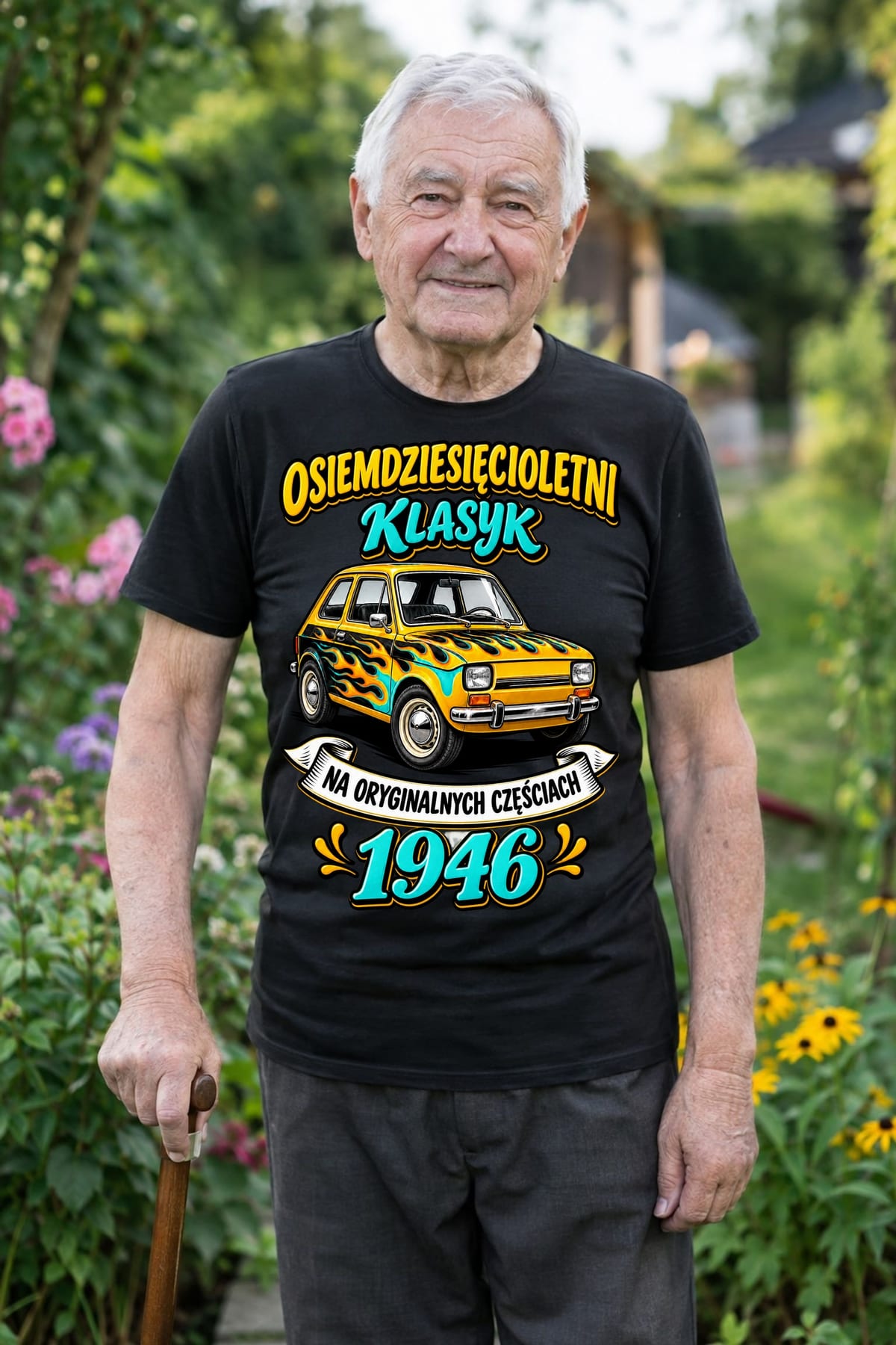 Koszulka męska czarna na 80 urodziny Maluch rocznik 1946 prezent, zdjęcie 6