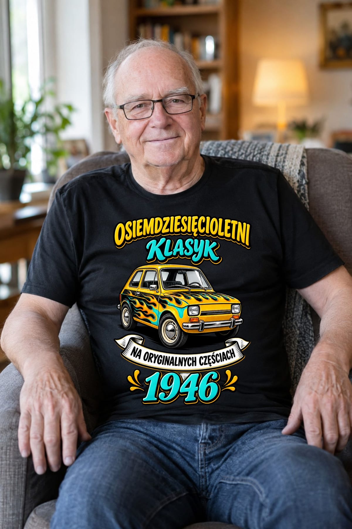 Koszulka męska czarna na 80 urodziny Maluch rocznik 1946 prezent, zdjęcie 8