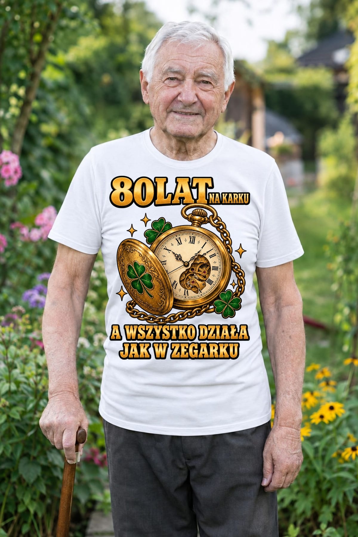 Koszulka męska biała 80 lat na karku na 80 urodziny prezent, zdjęcie 1