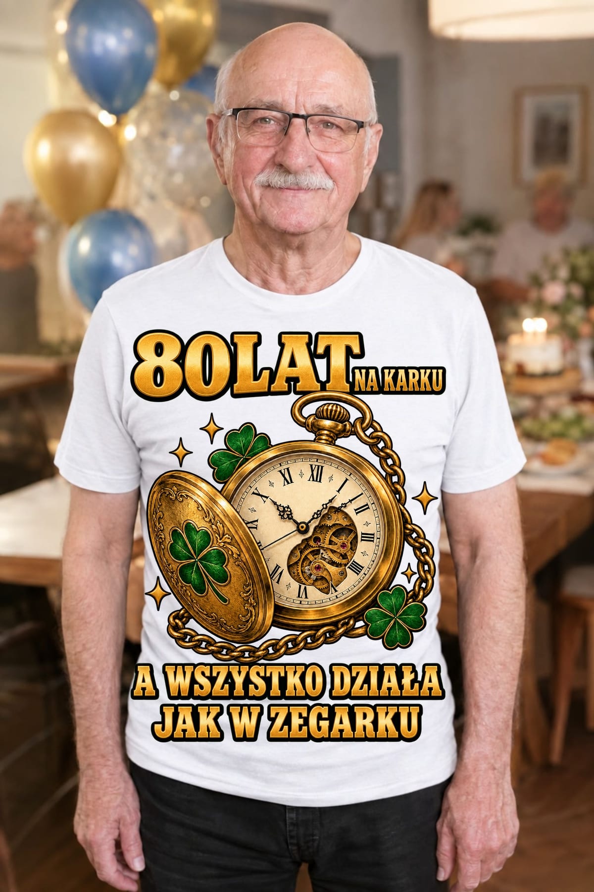 Koszulka męska biała 80 lat na karku na 80 urodziny prezent, zdjęcie 3