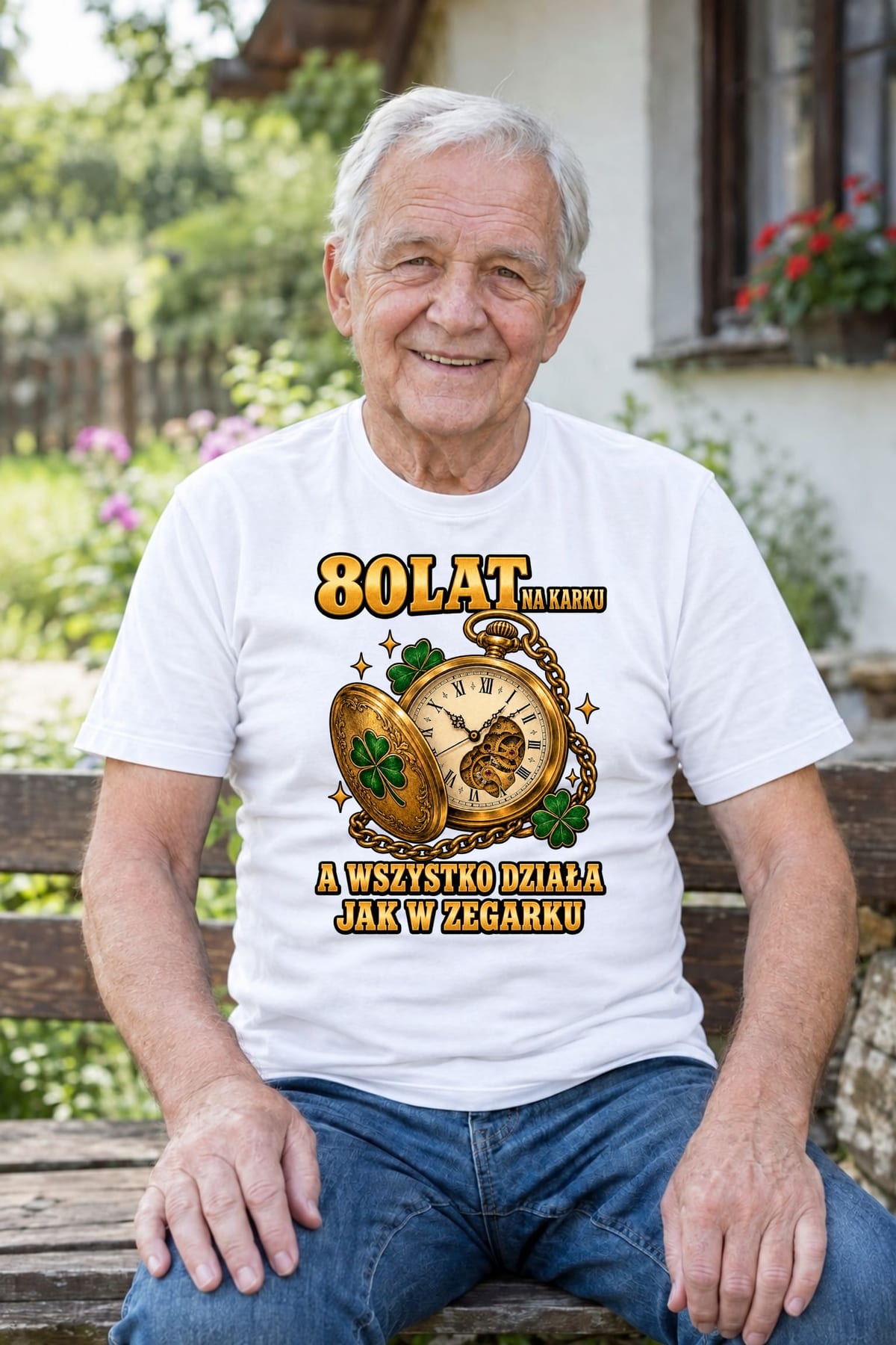 Koszulka męska biała 80 lat na karku na 80 urodziny prezent, zdjęcie 4