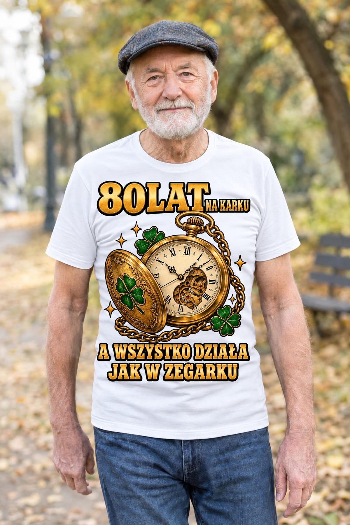 Koszulka męska biała 80 lat na karku na 80 urodziny prezent, zdjęcie 6