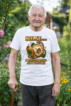 Koszulka męska biała 80 lat na karku na 80 urodziny prezent