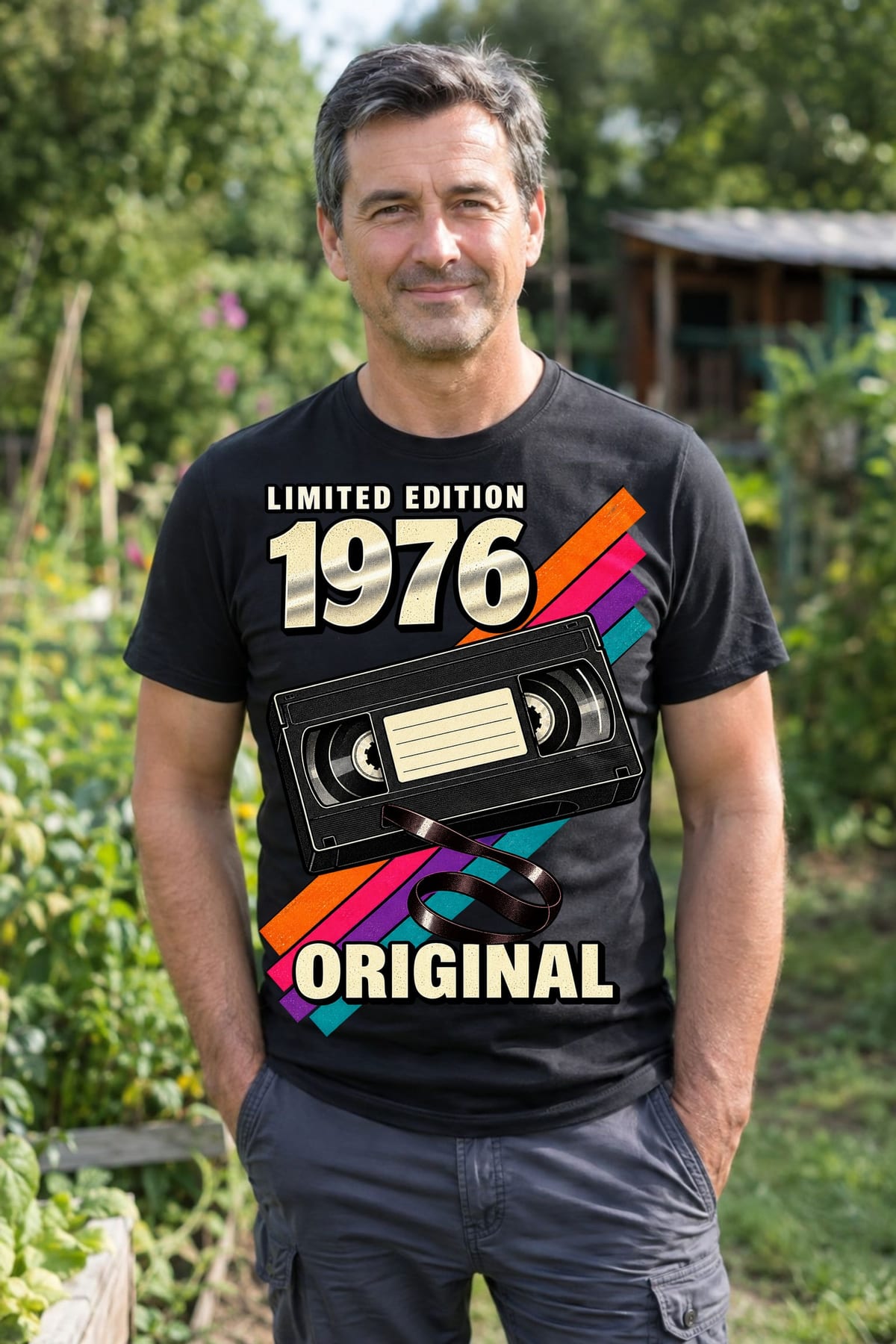 Koszulka męska czarna na 50 urodziny rocznik 1976 kaseta VHS prezent, zdjęcie 3