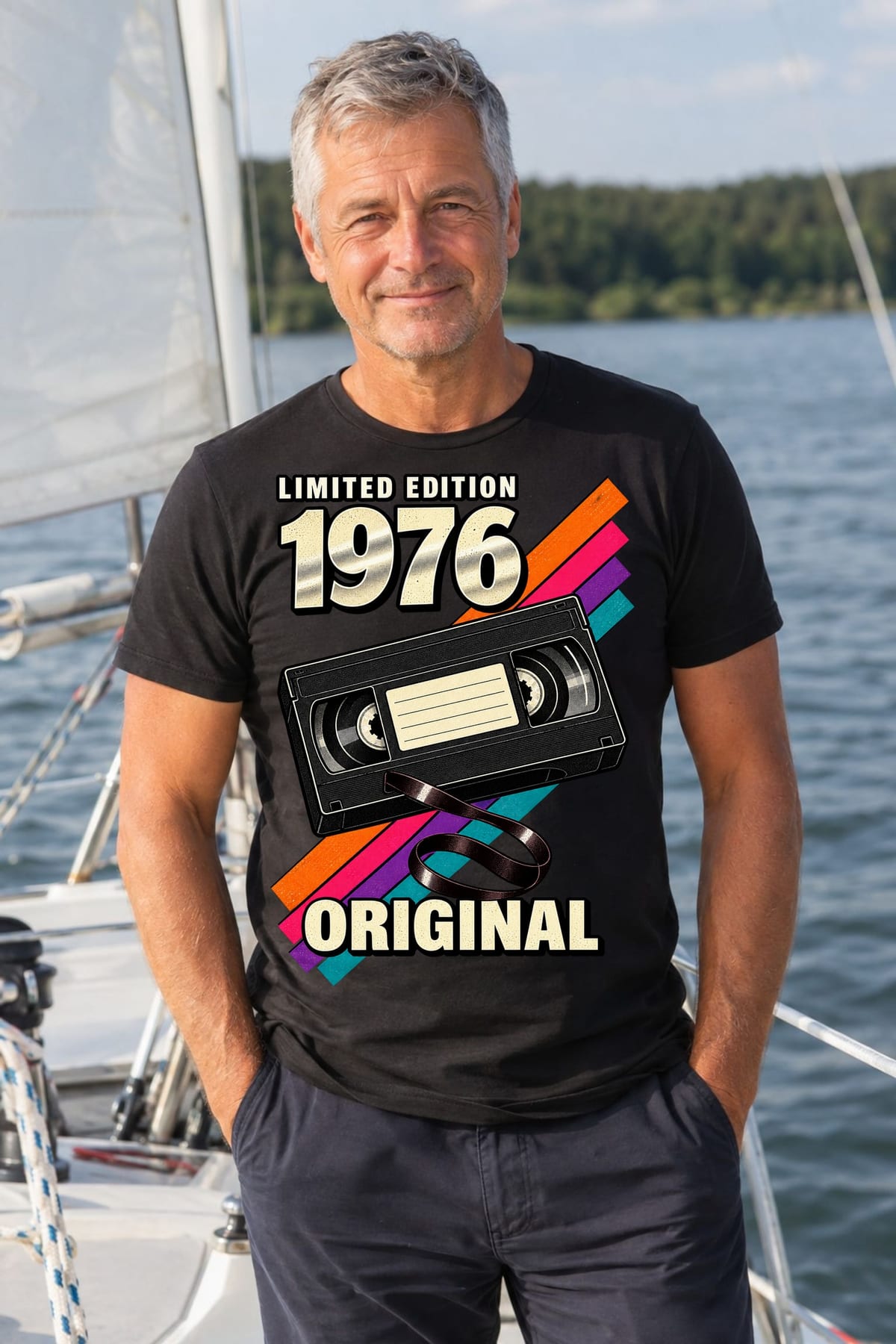 Koszulka męska czarna na 50 urodziny rocznik 1976 kaseta VHS prezent, zdjęcie 5