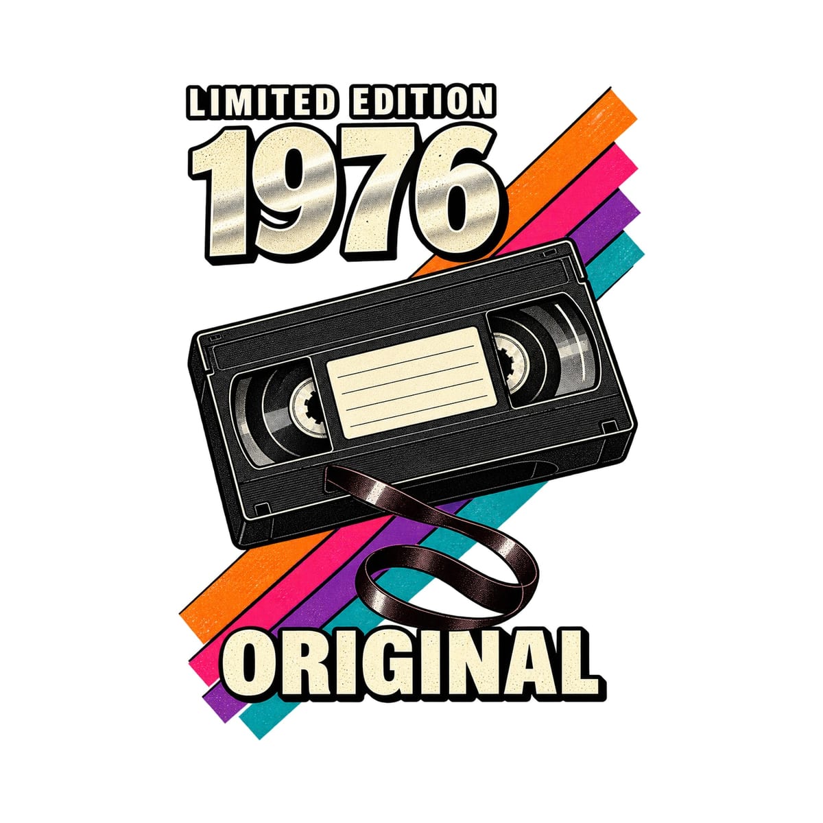 Koszulka męska biała na 50 urodziny rocznik 1976 kaseta VHS prezent, zdjęcie 2