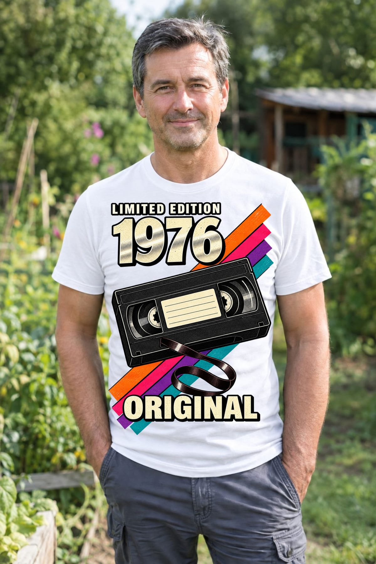Koszulka męska biała na 50 urodziny rocznik 1976 kaseta VHS prezent, zdjęcie 4