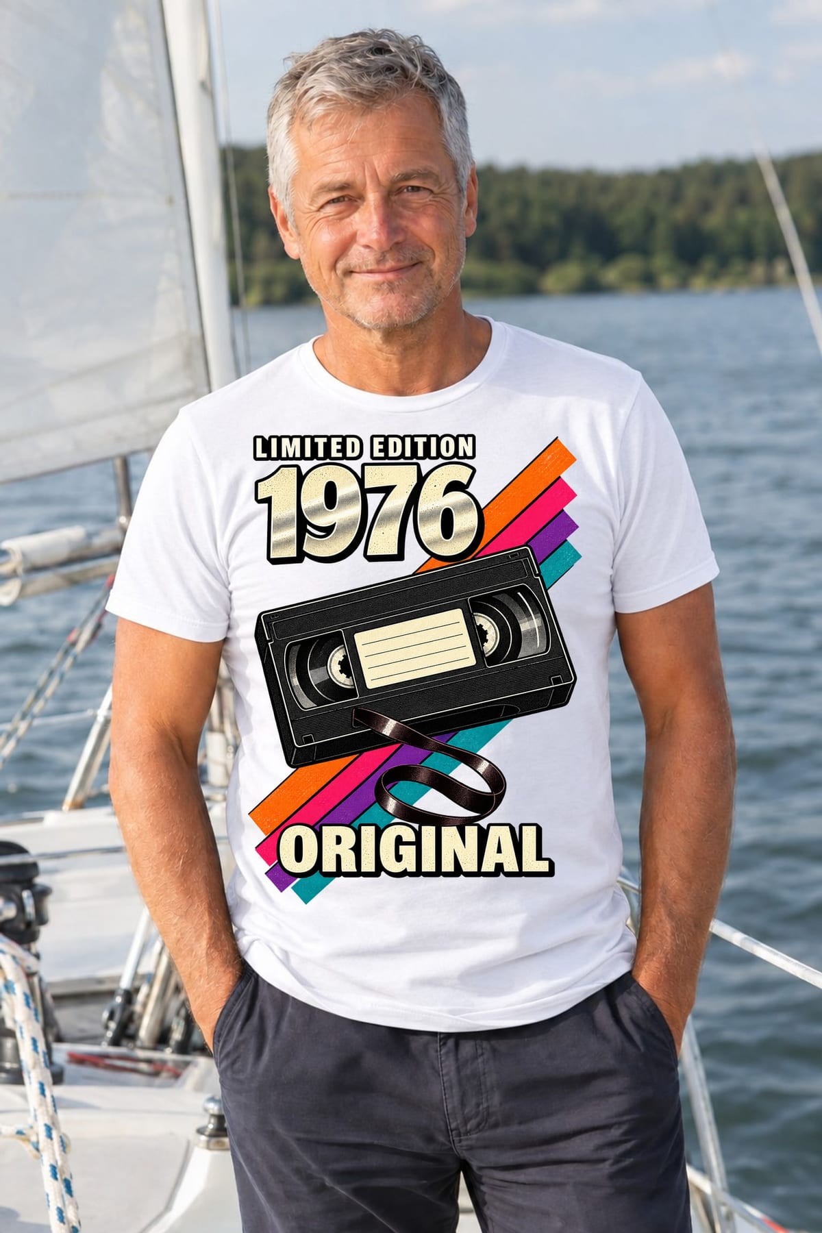 Koszulka męska biała na 50 urodziny rocznik 1976 kaseta VHS prezent, zdjęcie 5