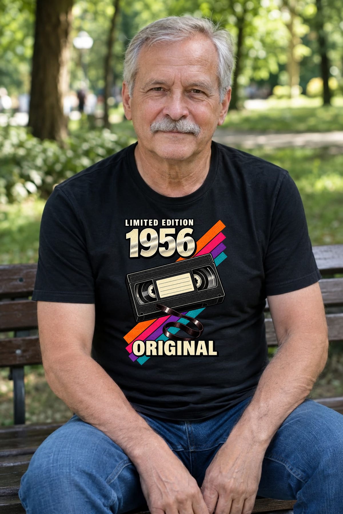 Koszulka męska czarna na 70 urodziny rocznik 1956 kaseta VHS prezent, zdjęcie 5