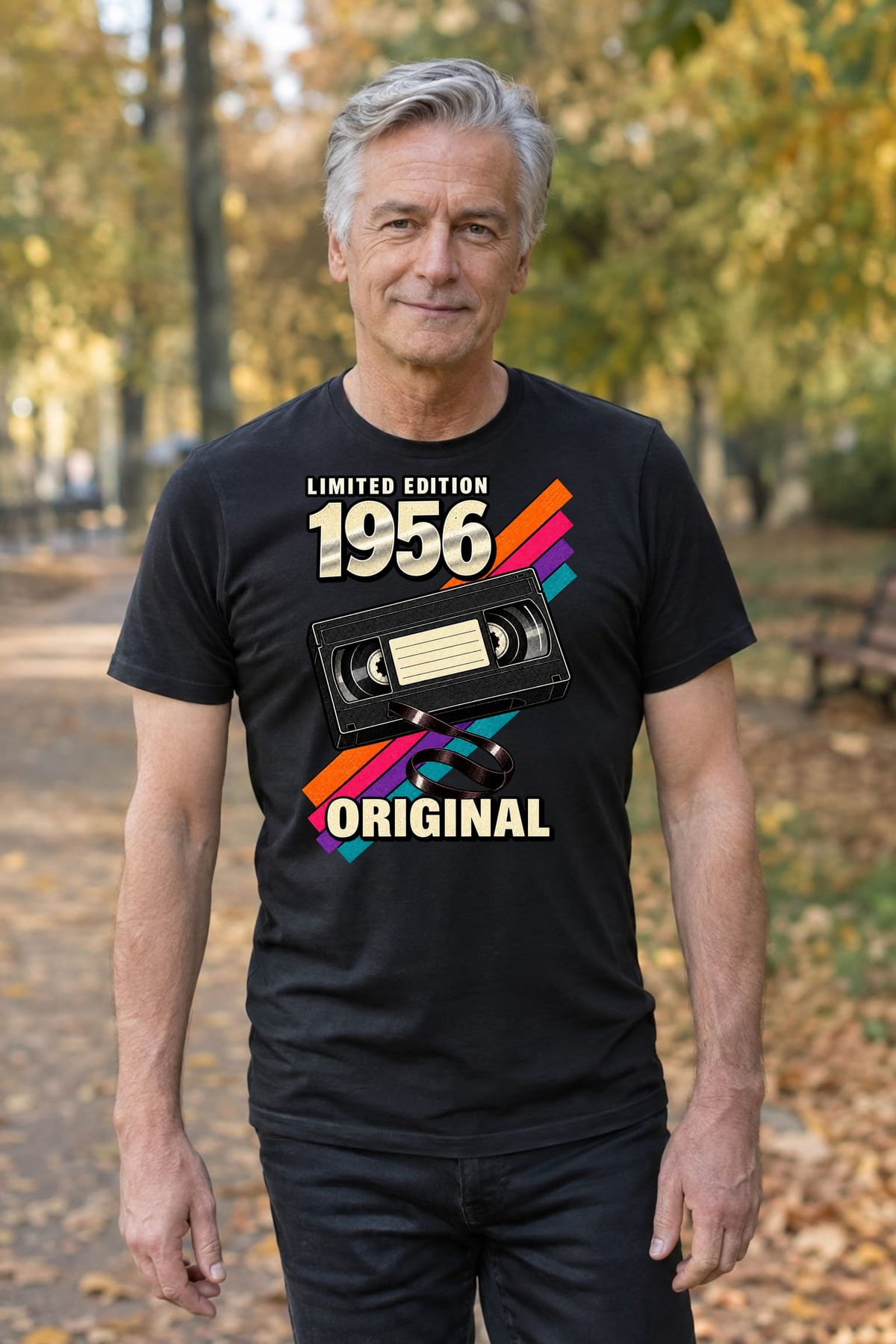 Koszulka męska czarna na 70 urodziny rocznik 1956 kaseta VHS prezent, zdjęcie 6