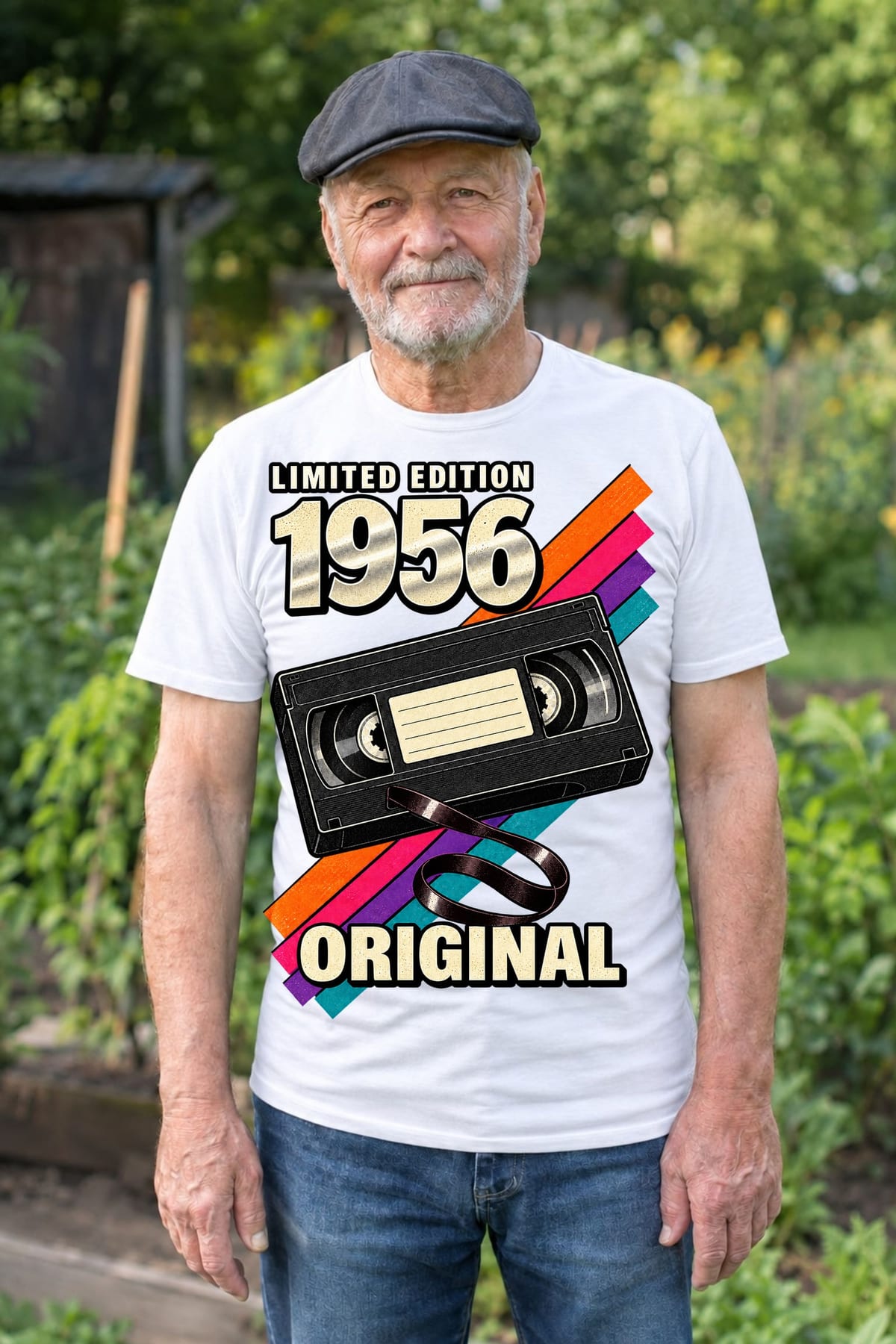 Koszulka męska biała na 70 urodziny rocznik 1956 kaseta VHS prezent, zdjęcie 5