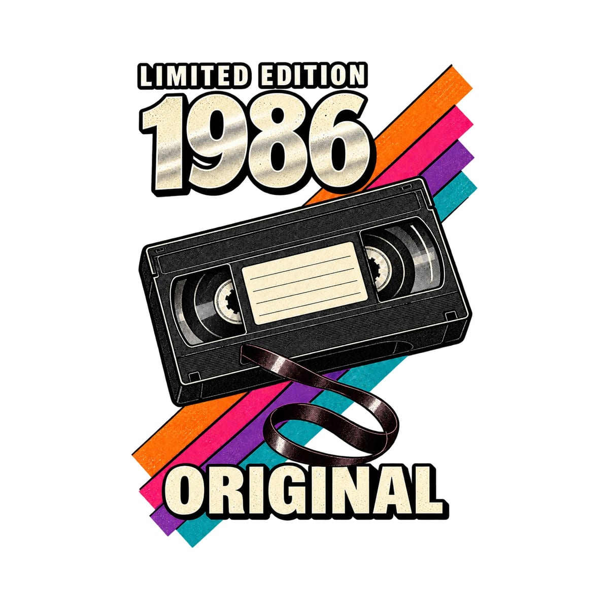 Koszulka męska biała na 40 urodziny rocznik 1986 kaseta VHS prezent, zdjęcie 2