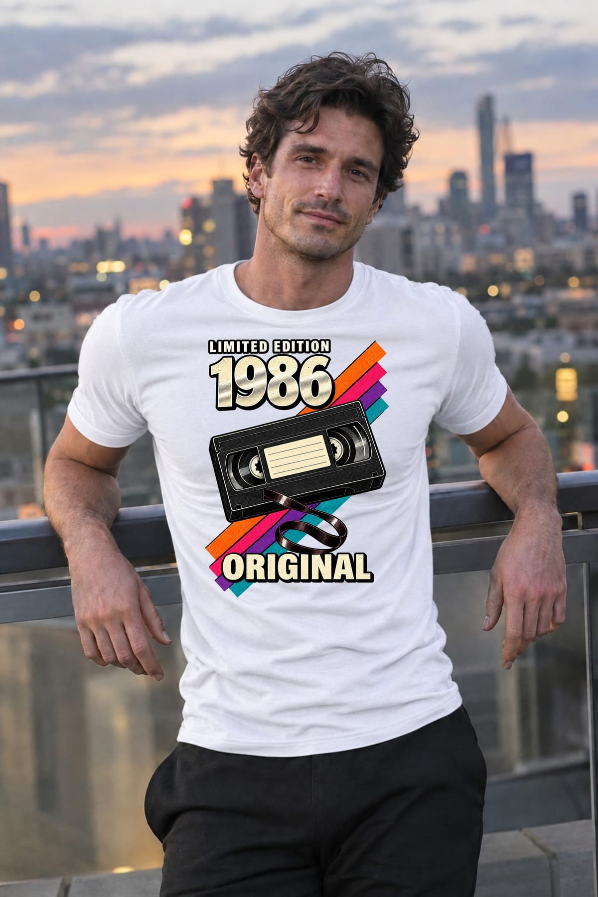Koszulka męska biała na 40 urodziny rocznik 1986 kaseta VHS prezent, zdjęcie 3