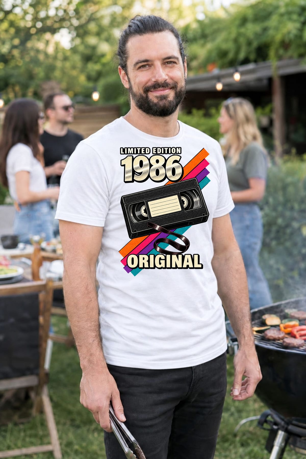 Koszulka męska biała na 40 urodziny rocznik 1986 kaseta VHS prezent, zdjęcie 7