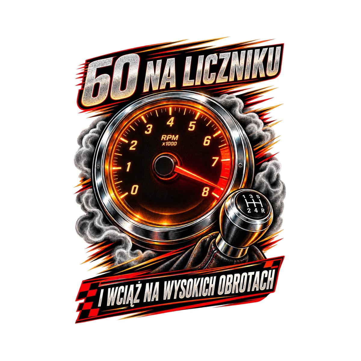 Koszulka męska biała na 60 urodziny obrotomierz dla kierowcy, zdjęcie 2