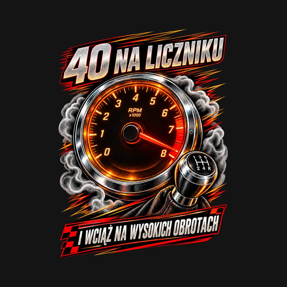 Koszulka męska czarna na 40 urodziny obrotomierz dla kierowcy prezent, zdjęcie 2