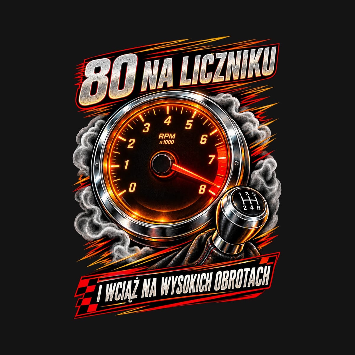 Koszulka męska czarna na 80 urodziny obrotomierz prezent dla kierowcy, zdjęcie 2