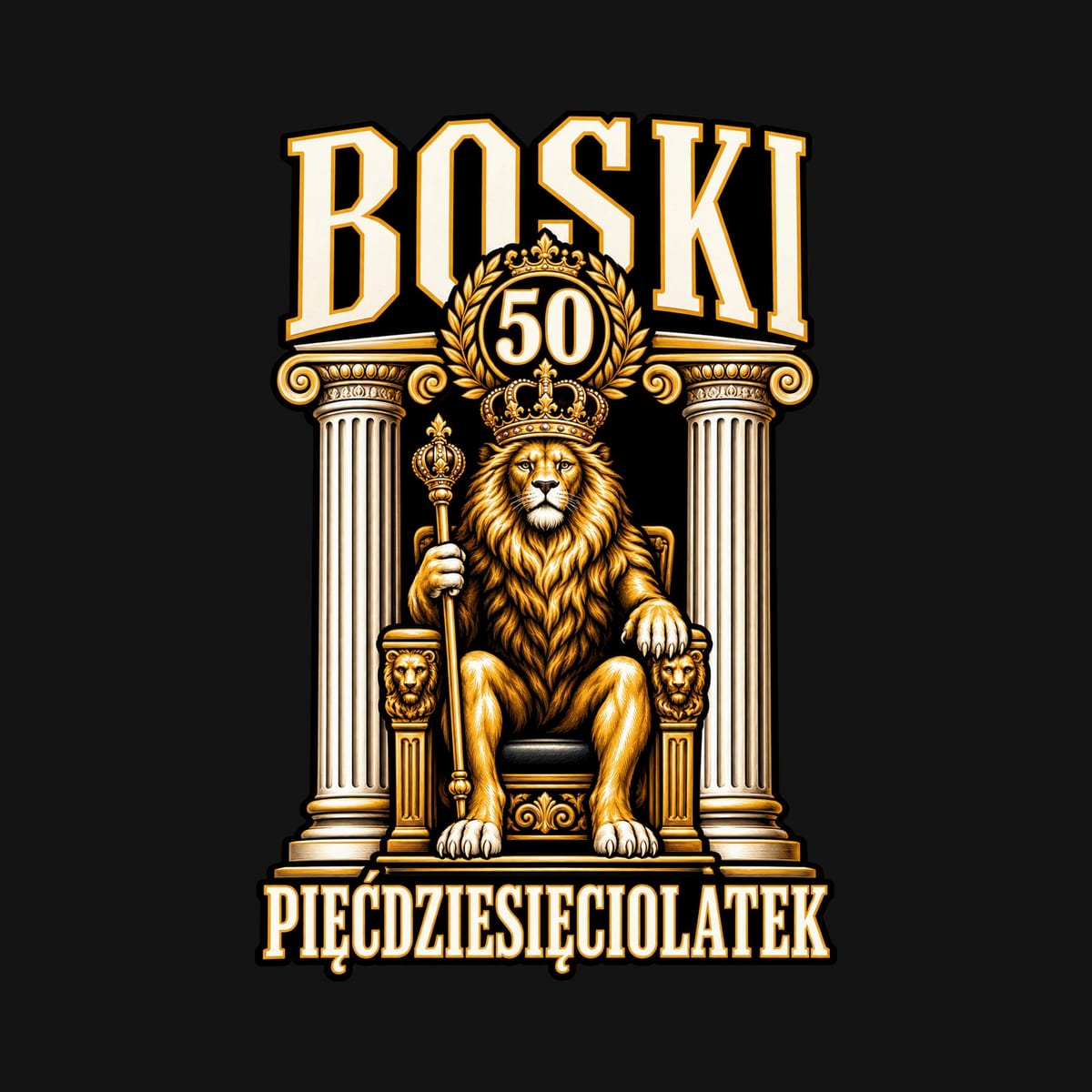 Koszulka męska czarna boski pięćdziesięciolatek na 50 urodziny lew, zdjęcie 2