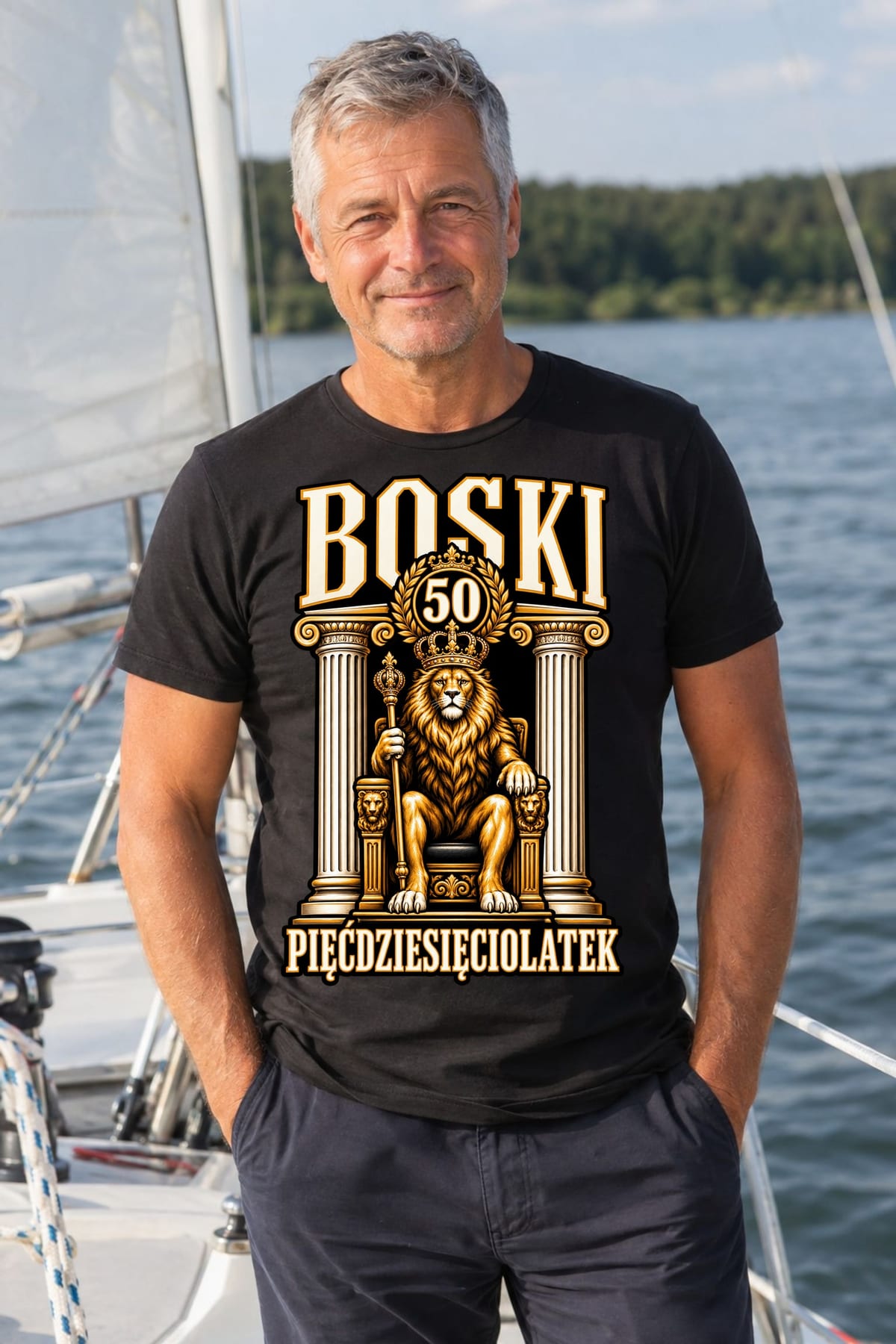 Koszulka męska czarna boski pięćdziesięciolatek na 50 urodziny lew, zdjęcie 5