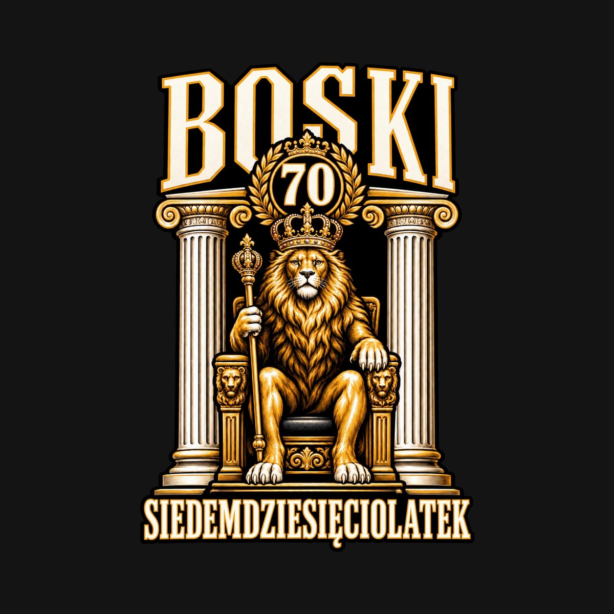Koszulka męska czarna boski siedemdziesięciolatek na 70 urodziny lew, zdjęcie 2