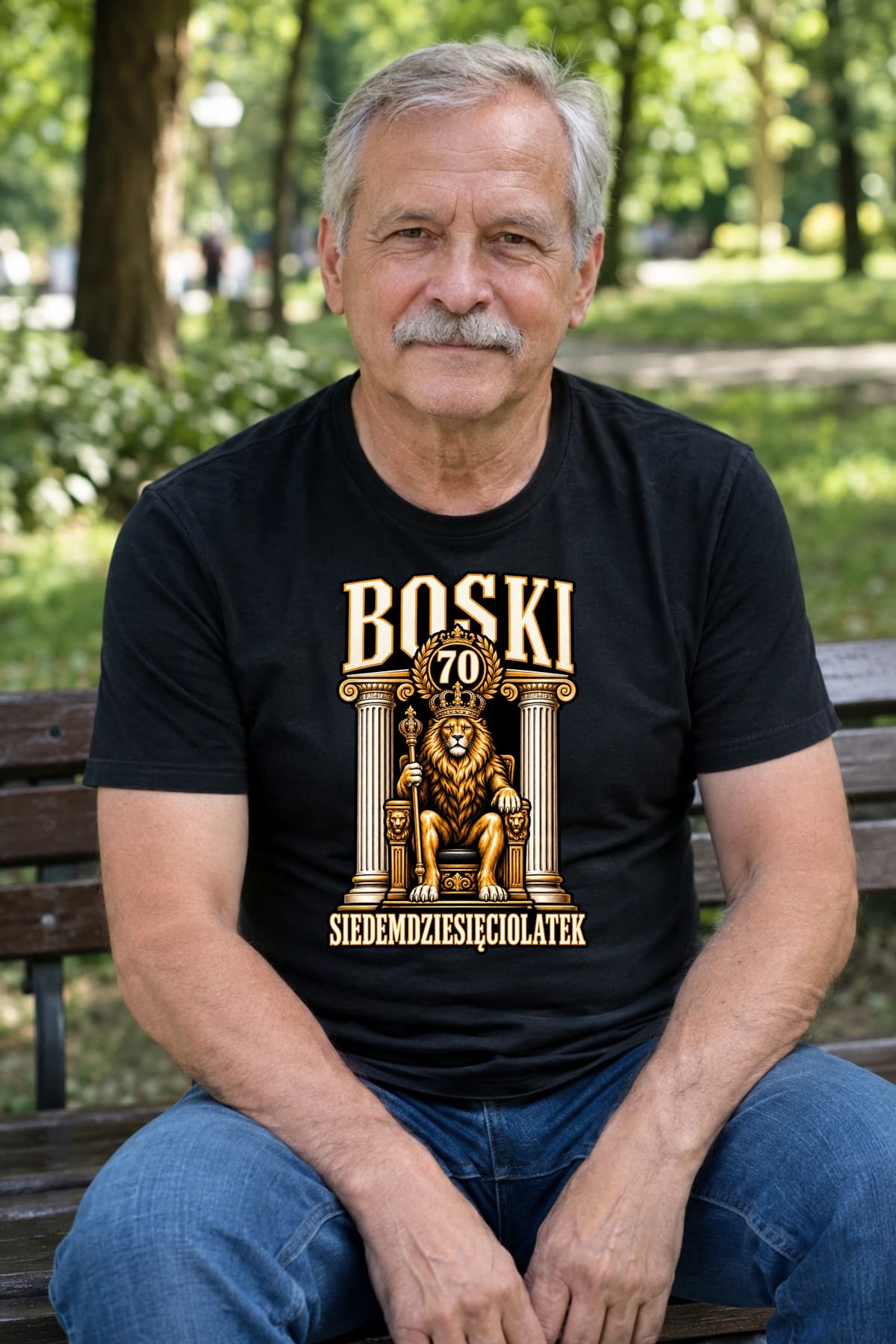 Koszulka męska czarna boski siedemdziesięciolatek na 70 urodziny lew, zdjęcie 3