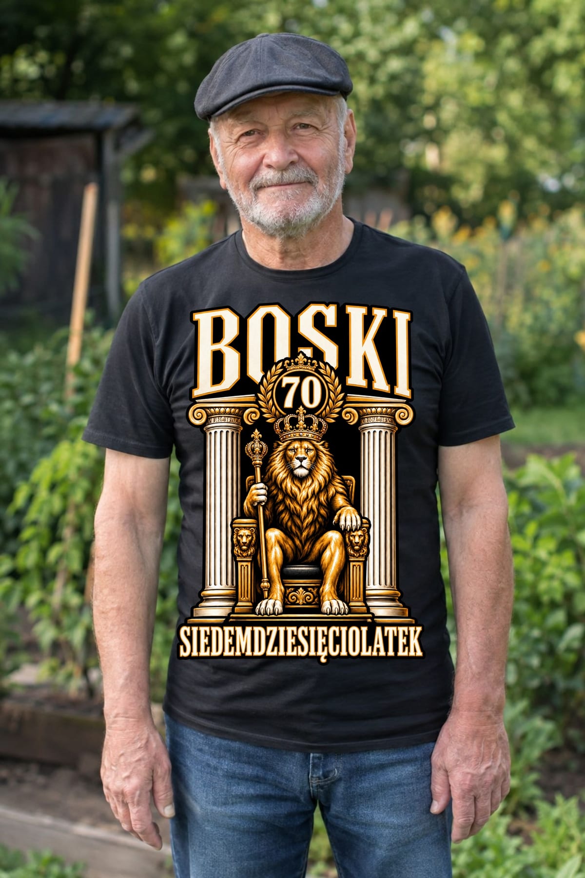 Koszulka męska czarna boski siedemdziesięciolatek na 70 urodziny lew, zdjęcie 4