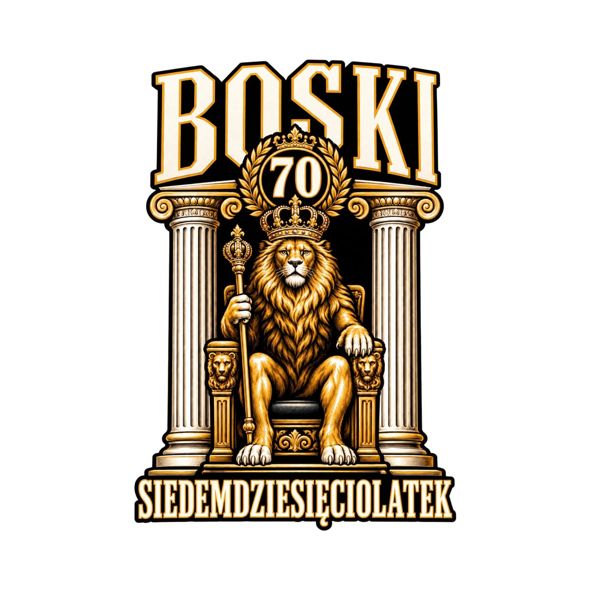 Koszulka męska biała boski siedemdziesięciolatek na 70 urodziny lew, zdjęcie 2