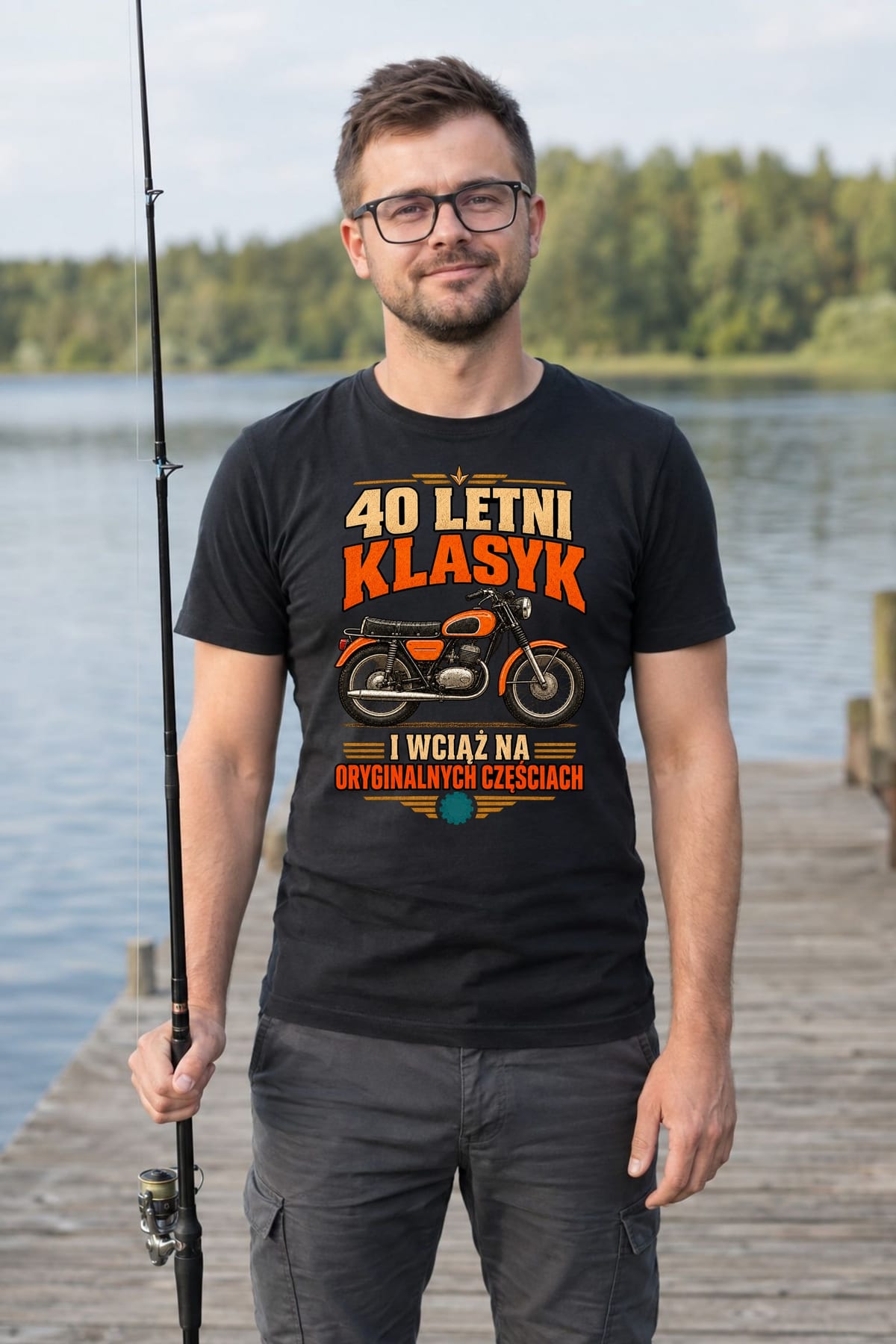 Koszulka męska czarna na 40 urodziny motocyklista WSK prezent, zdjęcie 4