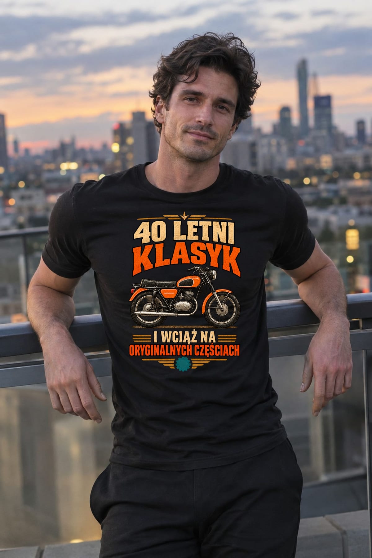 Koszulka męska czarna na 40 urodziny motocyklista WSK prezent, zdjęcie 6